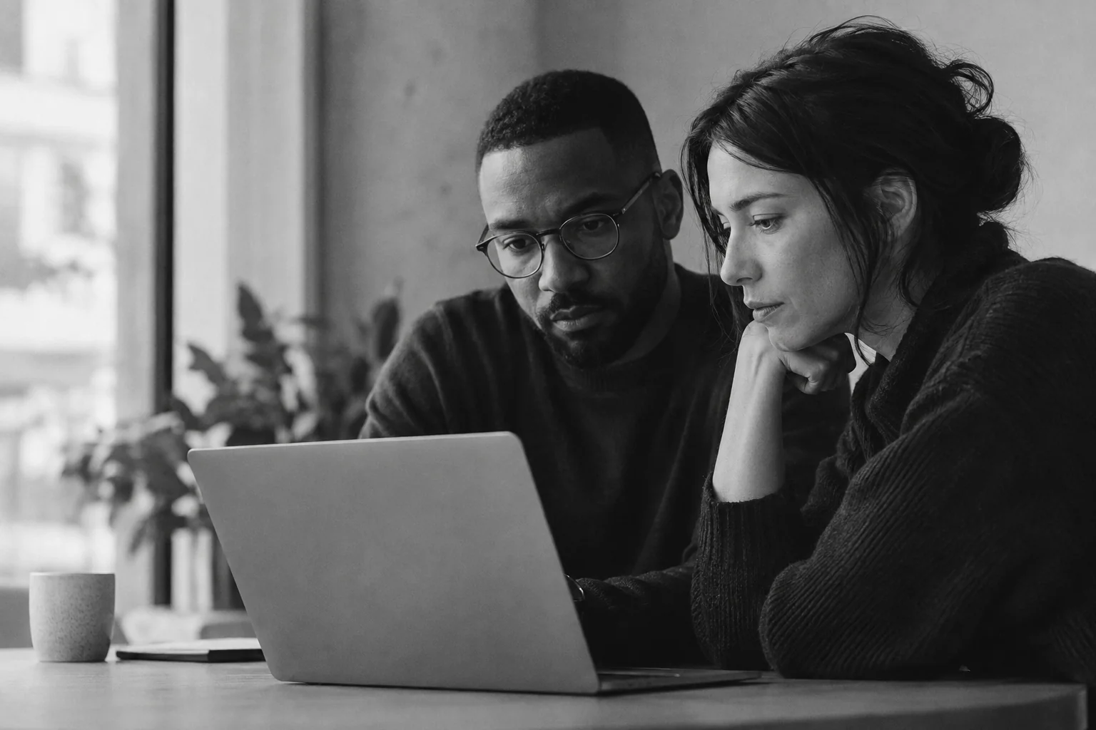Two colleagues working together at a laptop